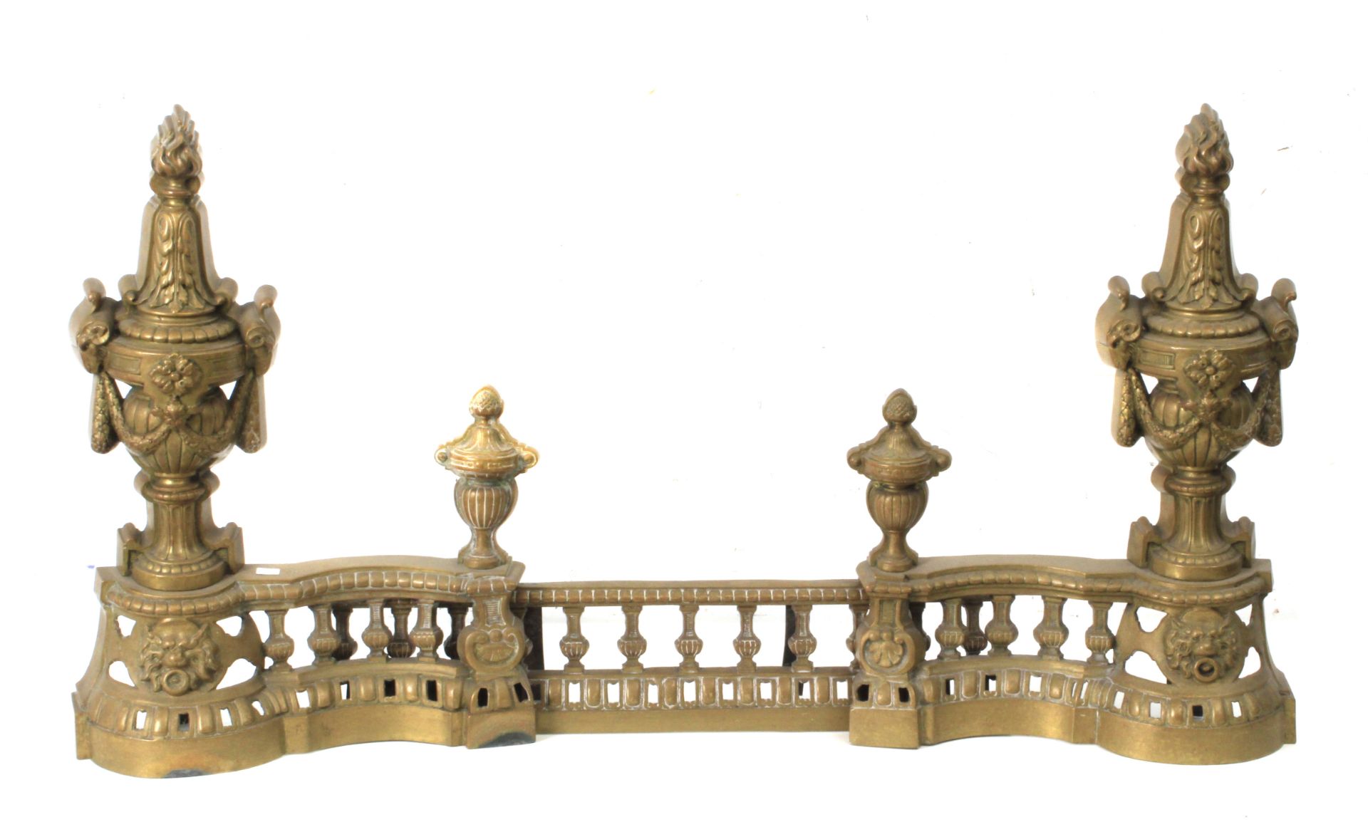 A 19th century French set of bronze fireplace front and andirons