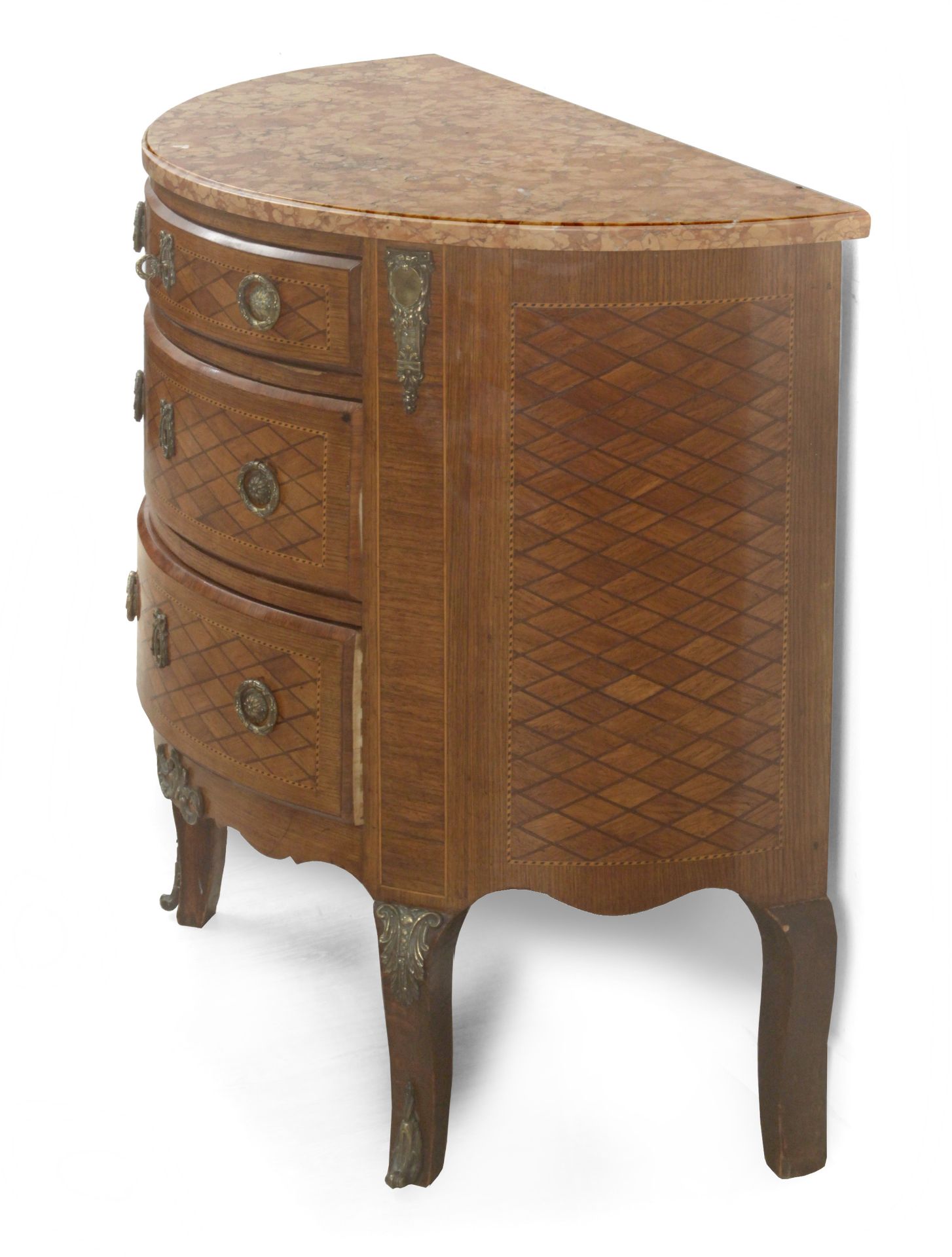 A Luis XVI walnut half moon chest of drawers circa 1800 - Bild 3 aus 5