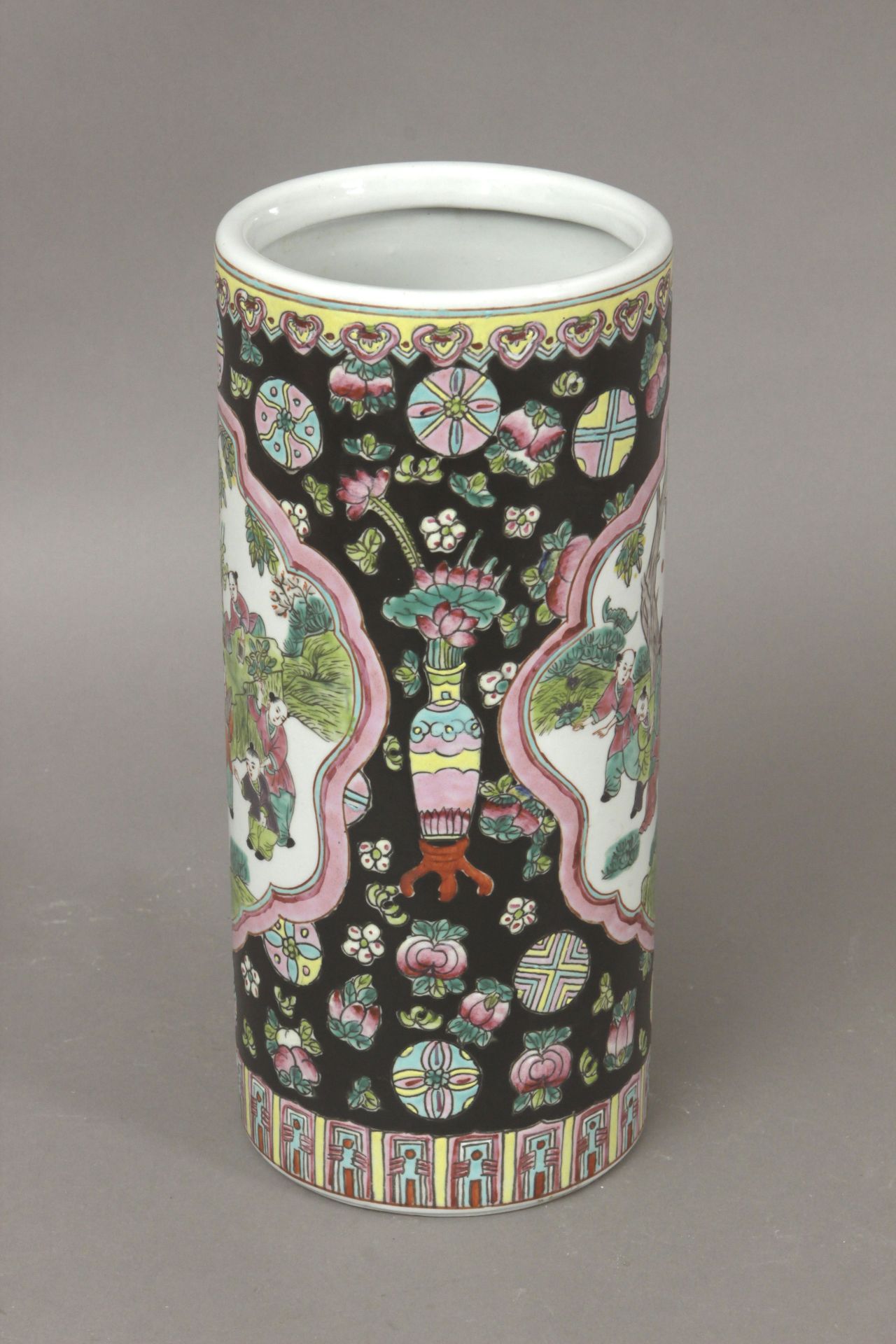 A 20th century Famille Noire porcelain brush pot - Image 3 of 6