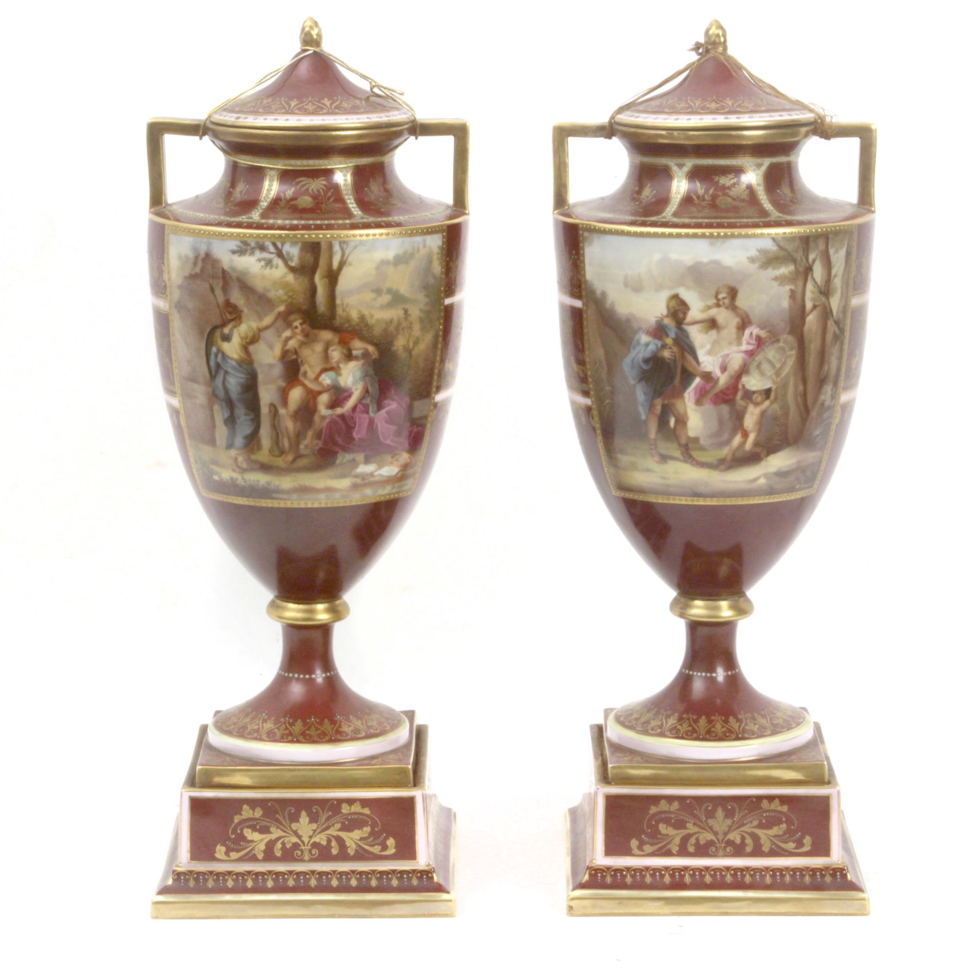 A pair of decorative vases circa 1890 in Royal Vienna porcelain