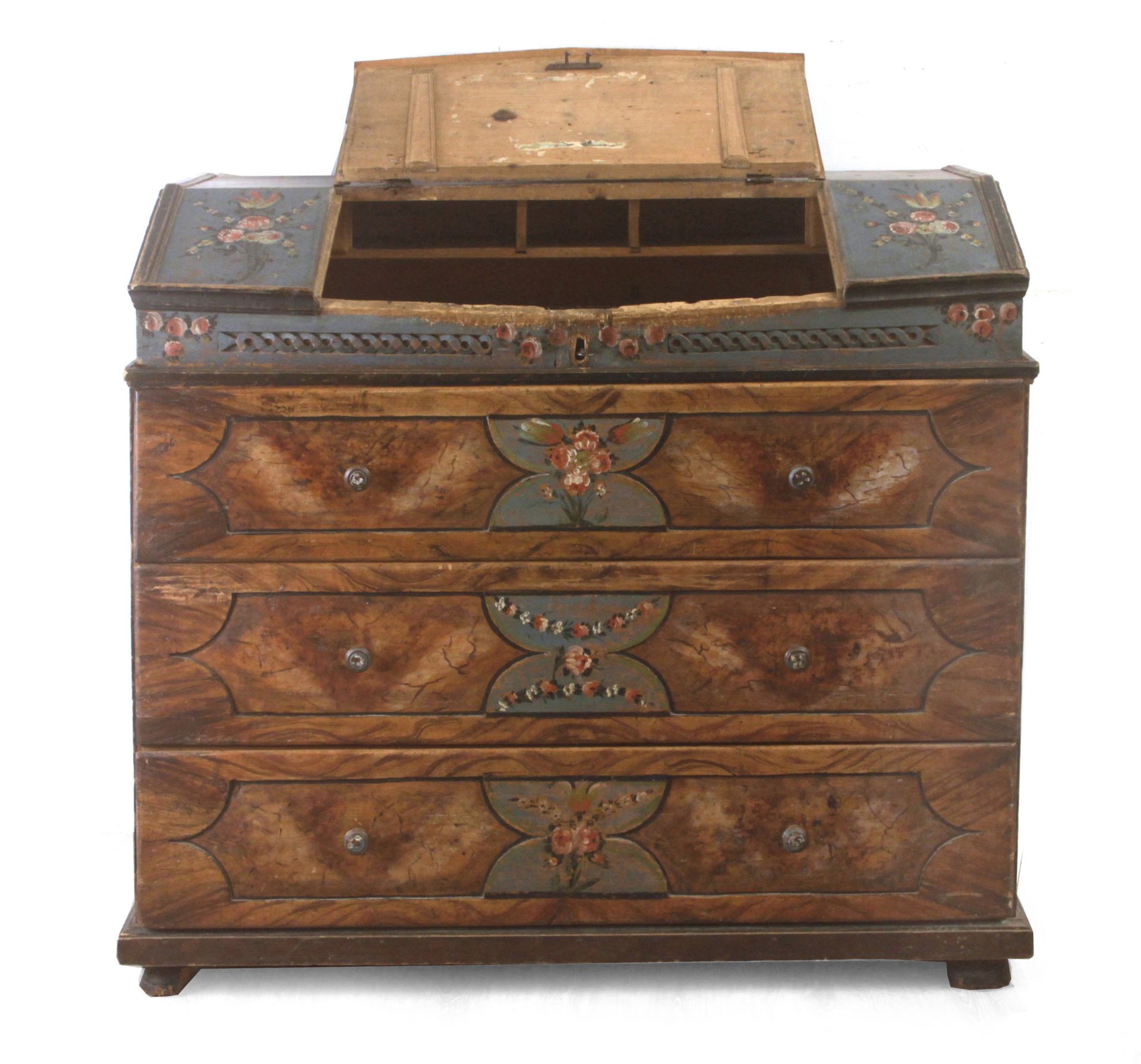 A late 18th century carved and polychromed pine sacristy chest of drawers - Bild 3 aus 8