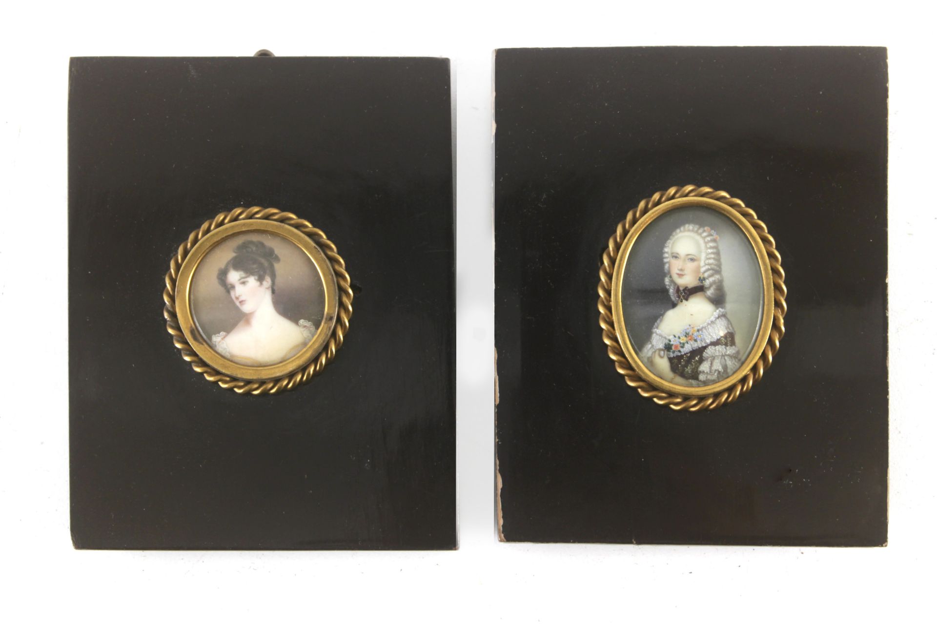 A pair of French miniature portraits of dames circa 1900