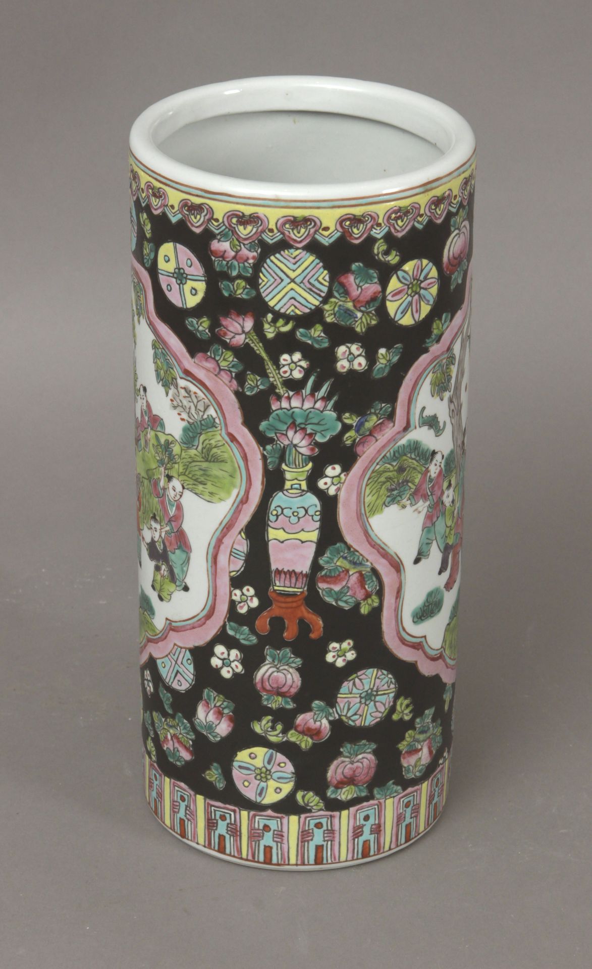 A 20th century Famille Noire porcelain brush pot - Image 4 of 6