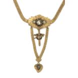 A late 19th century Alfonsino necklace in 18 k. gold, enamel, pearls and diamonds