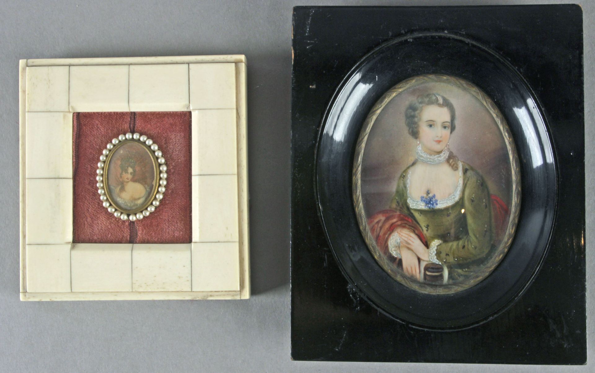 A pair of 19th century French portrait miniatures of dames