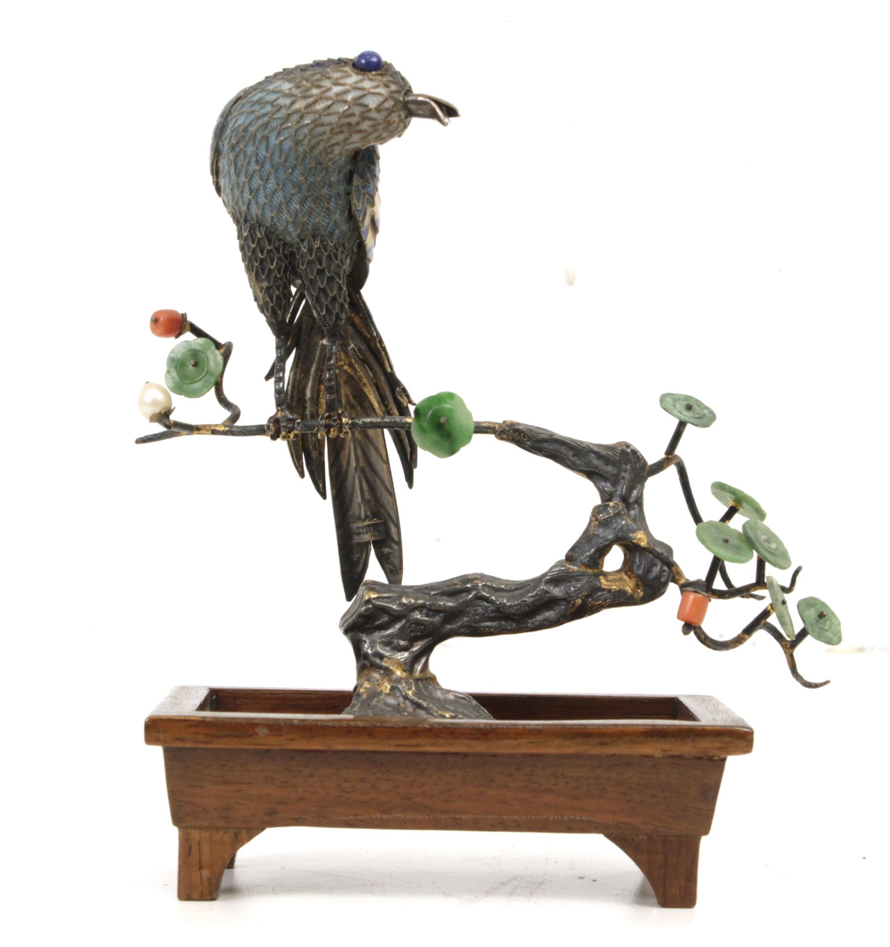 A 19th century silver filigree, enamel and stones bird figure - Image 2 of 4