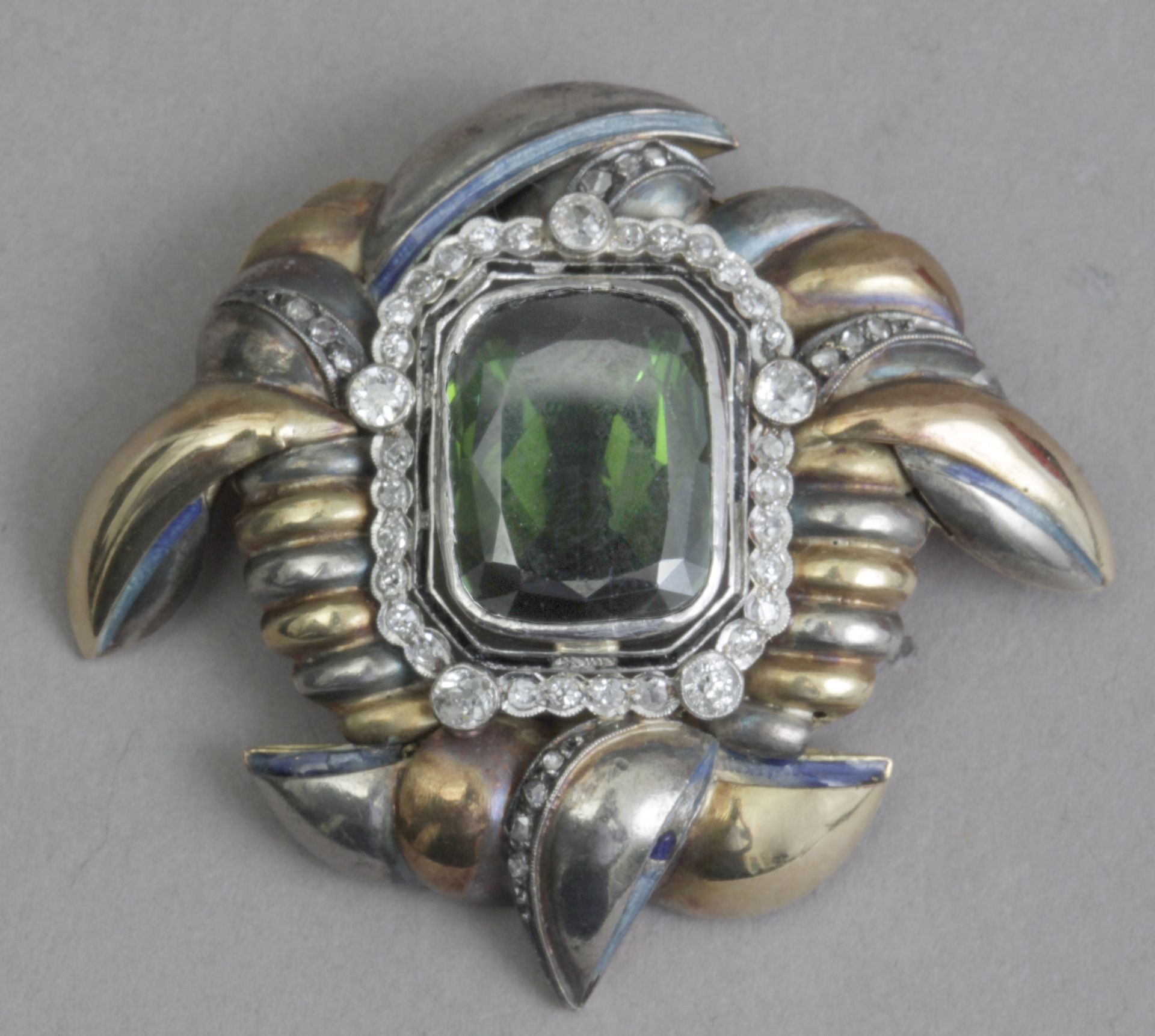 A first half of 20th century tourmaline and diamond brooch - Bild 2 aus 4