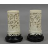 A pair of Canton ivory brush pots circa 1900