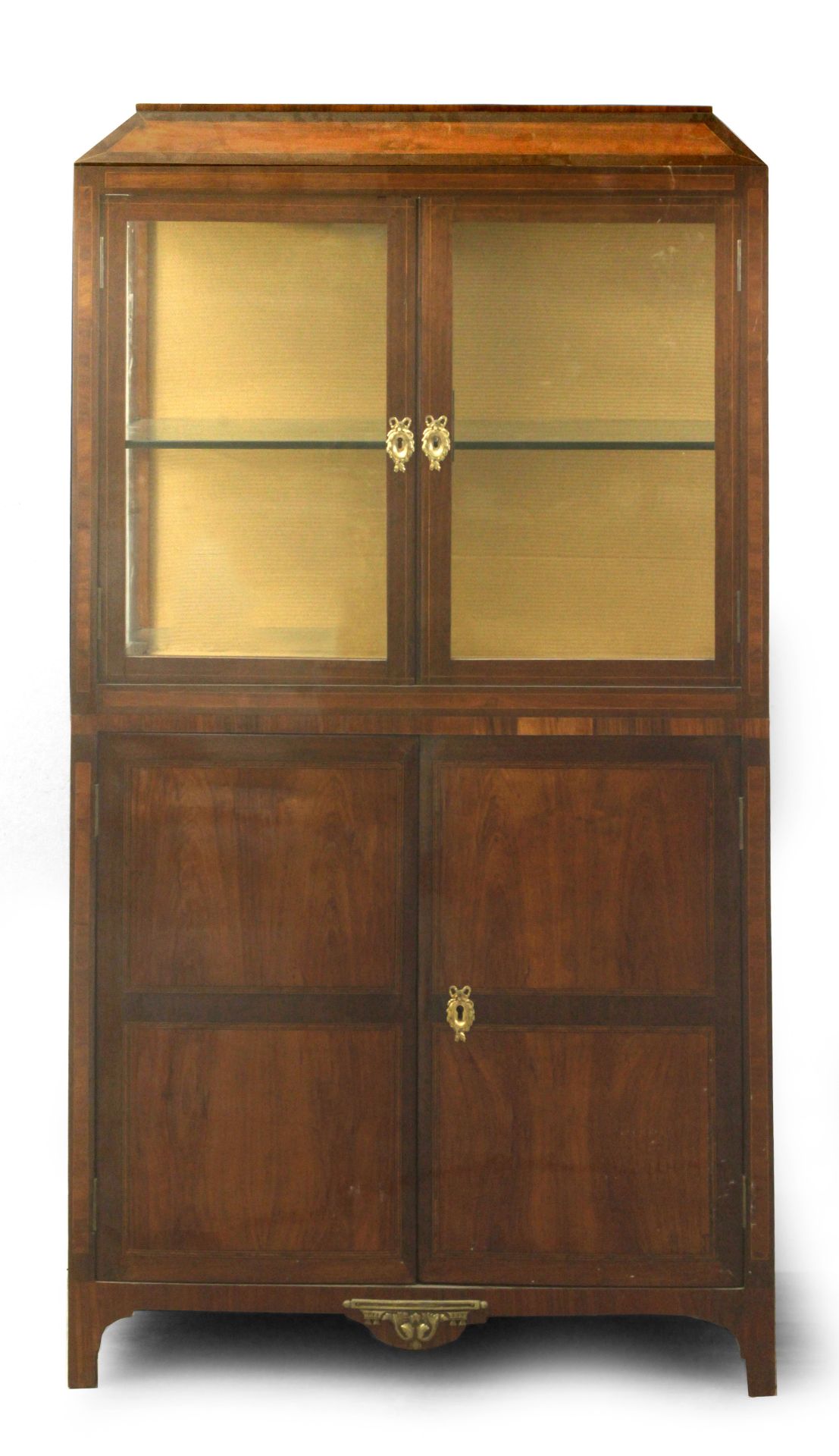 A 19th century French walnut and rosewood glass cabinet