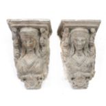 First half of 20th century pair of plaster corbels