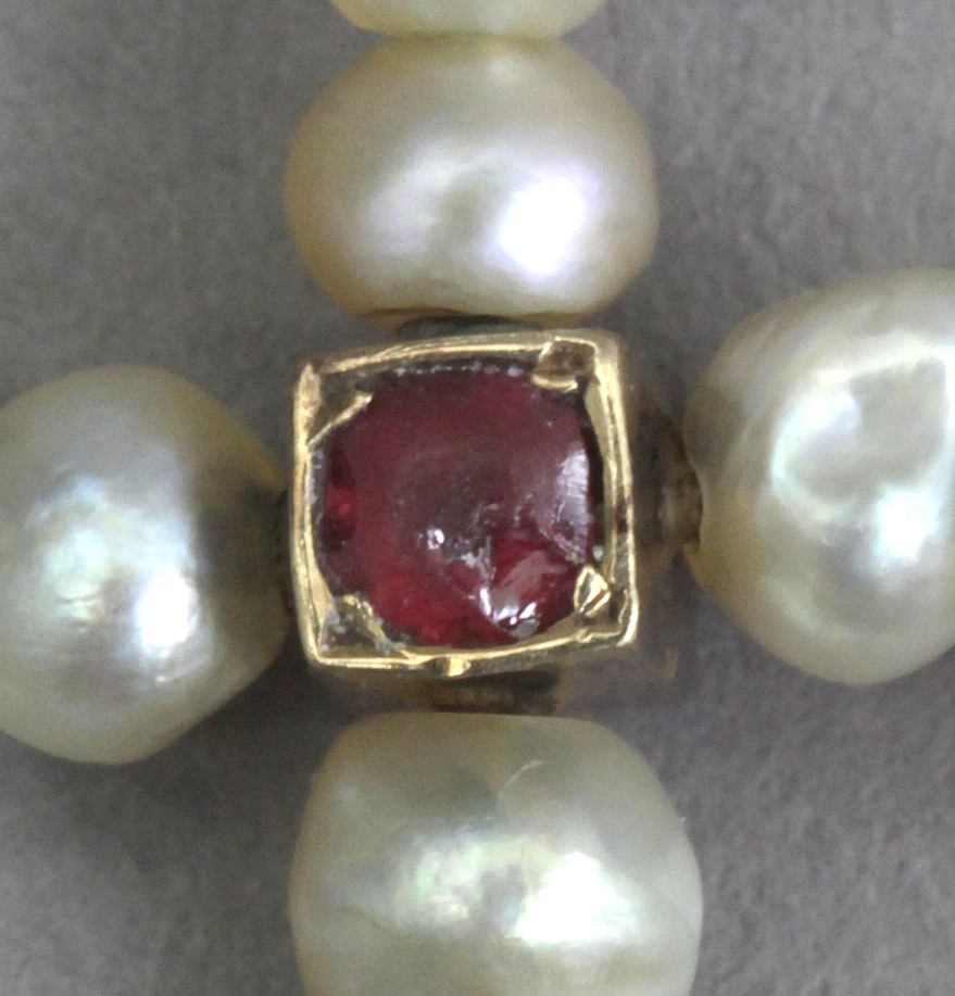 A 19th century freshwater pearls, diamonds, and rubies pendant cross - Image 2 of 3
