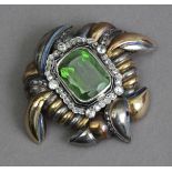 A first half of 20th century tourmaline and diamond brooch