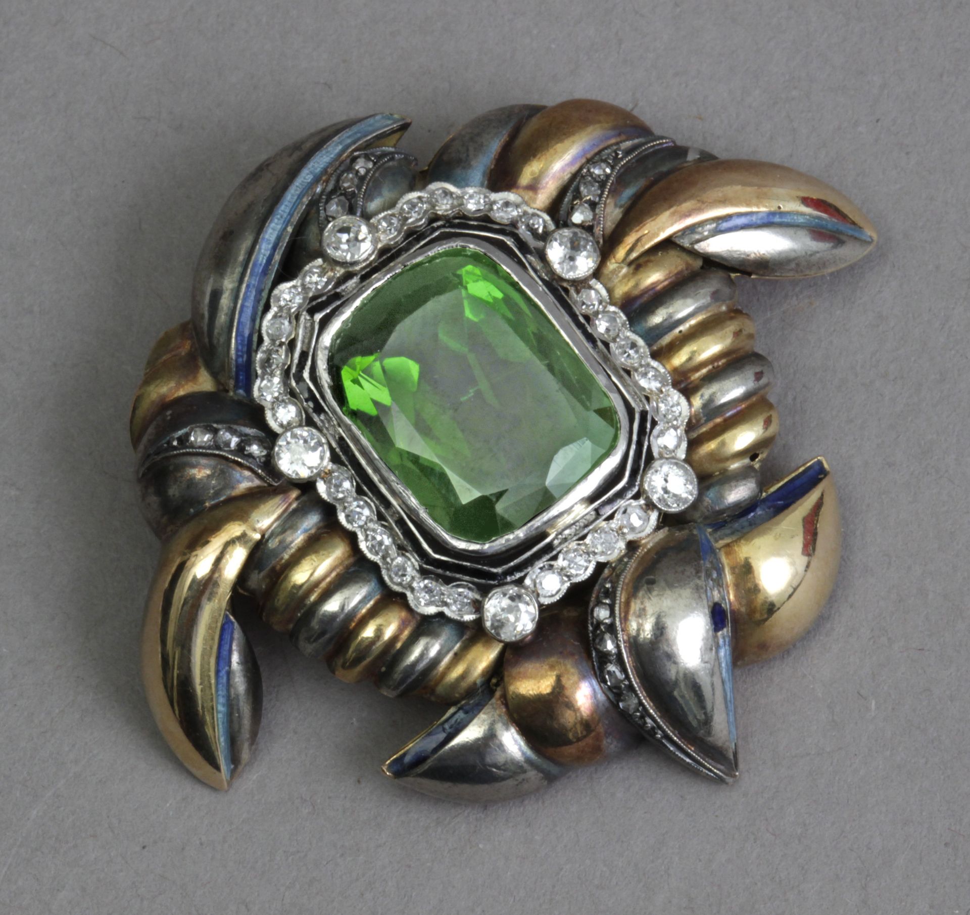 A first half of 20th century tourmaline and diamond brooch