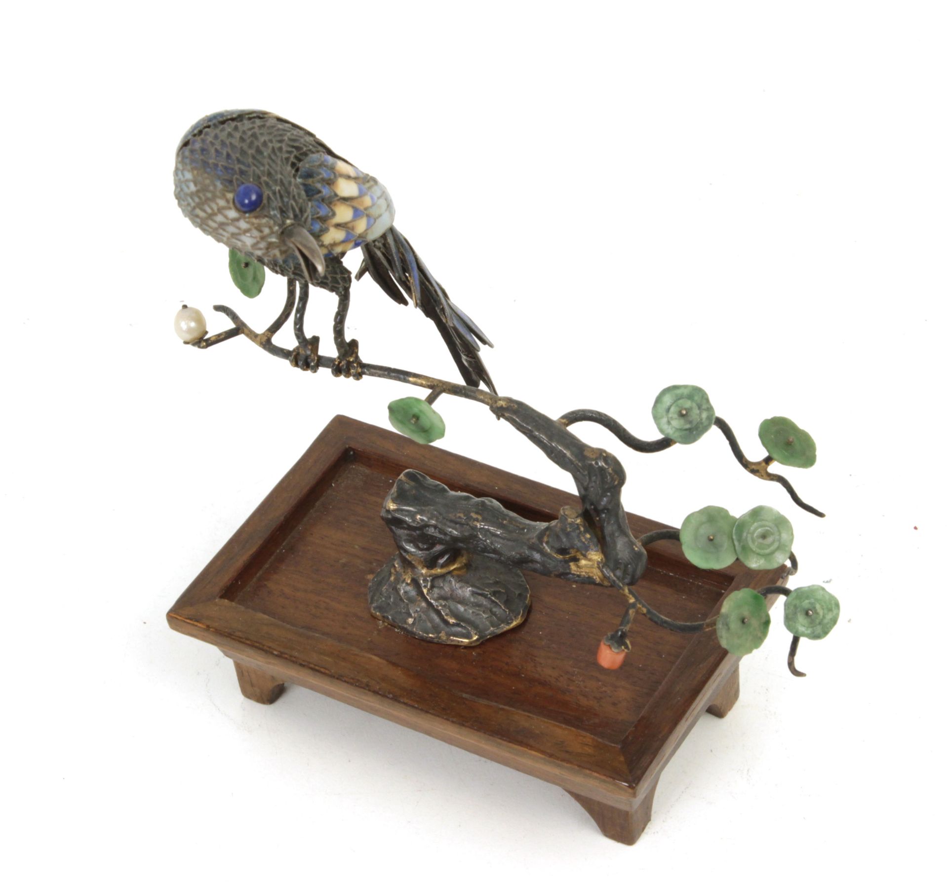 A 19th century silver filigree, enamel and stones bird figure - Image 3 of 4