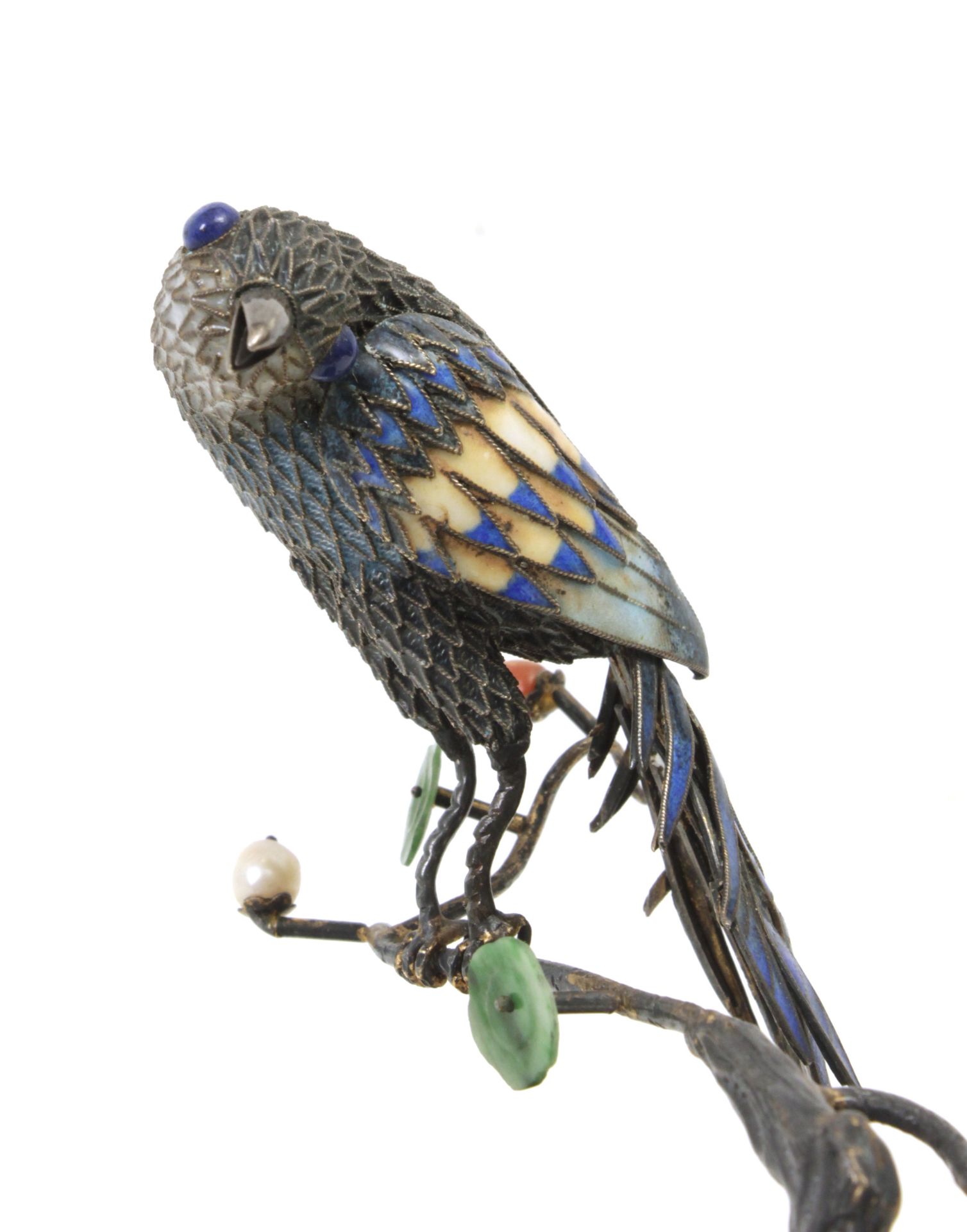 A 19th century silver filigree, enamel and stones bird figure - Image 4 of 4