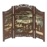 A 20th century Chinese three panel folding screen