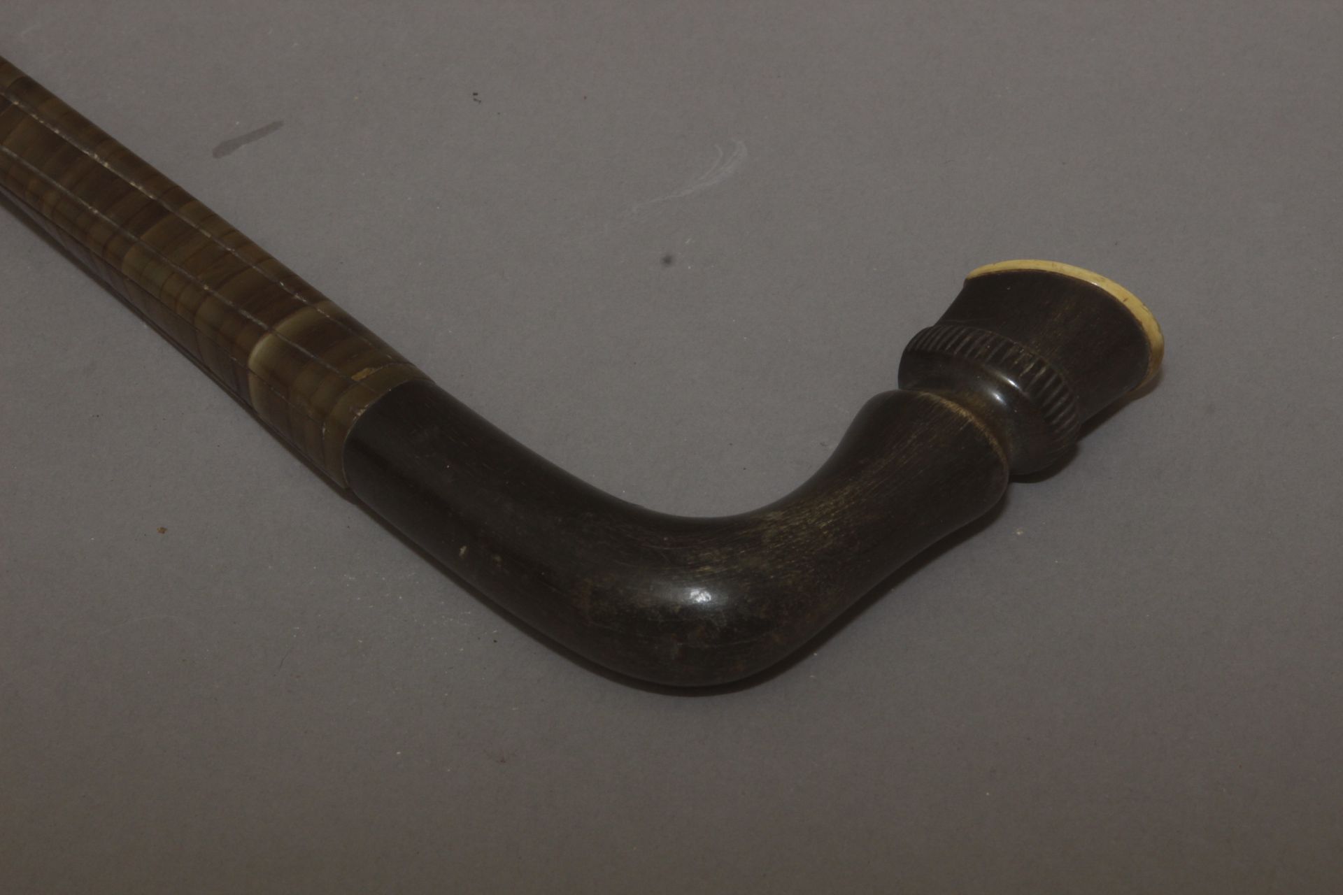 A 20th century wood, horn and antler sample walking cane. - Image 3 of 5