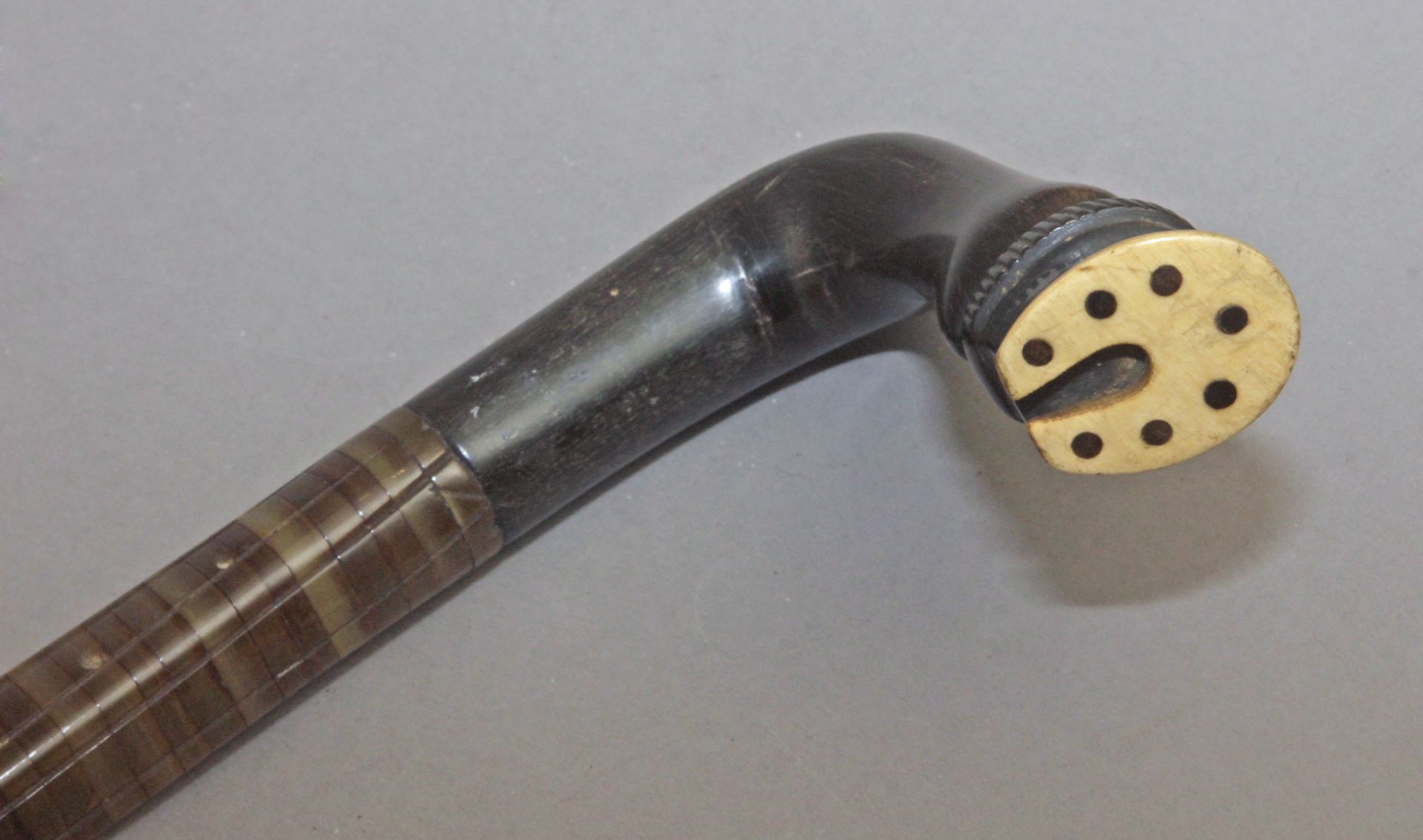 A 20th century wood, horn and antler sample walking cane. - Image 2 of 5