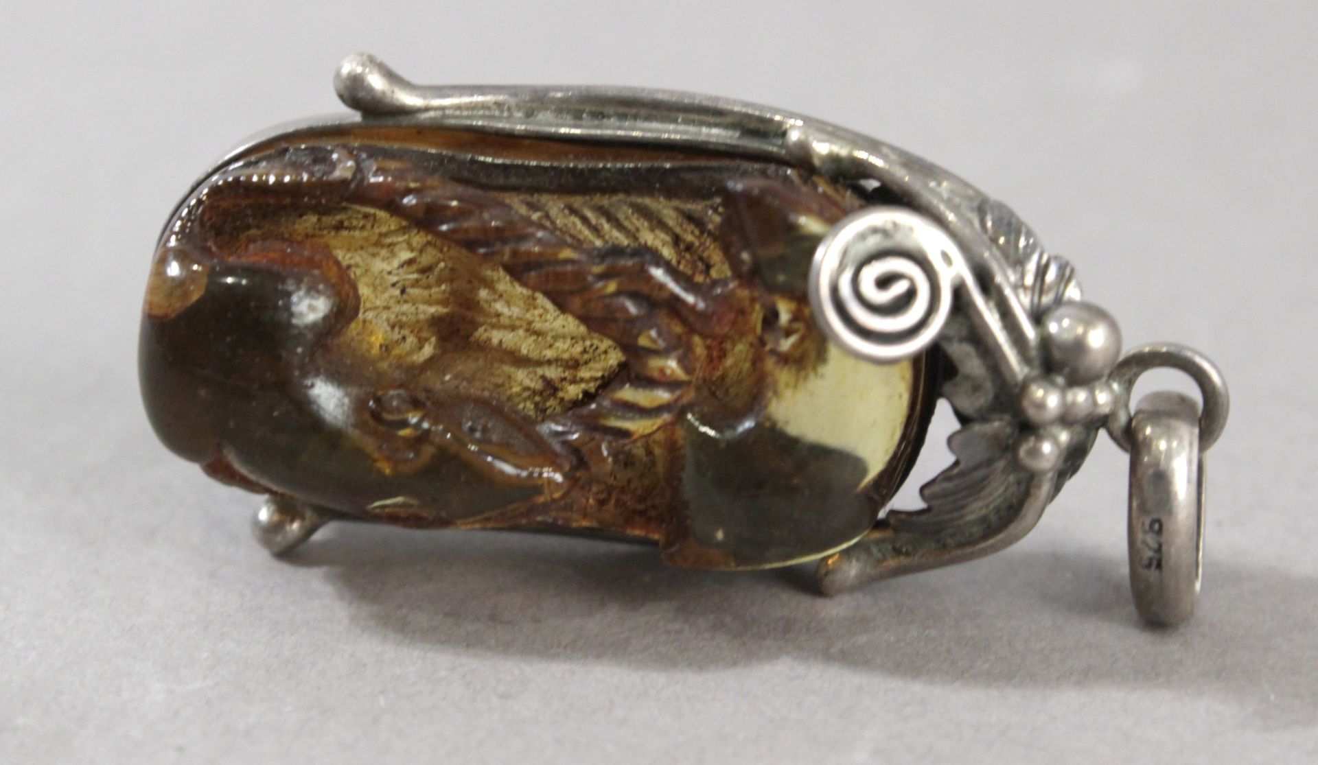 A19th century Japanese amber and silver pendant form Meiji period - Image 3 of 4