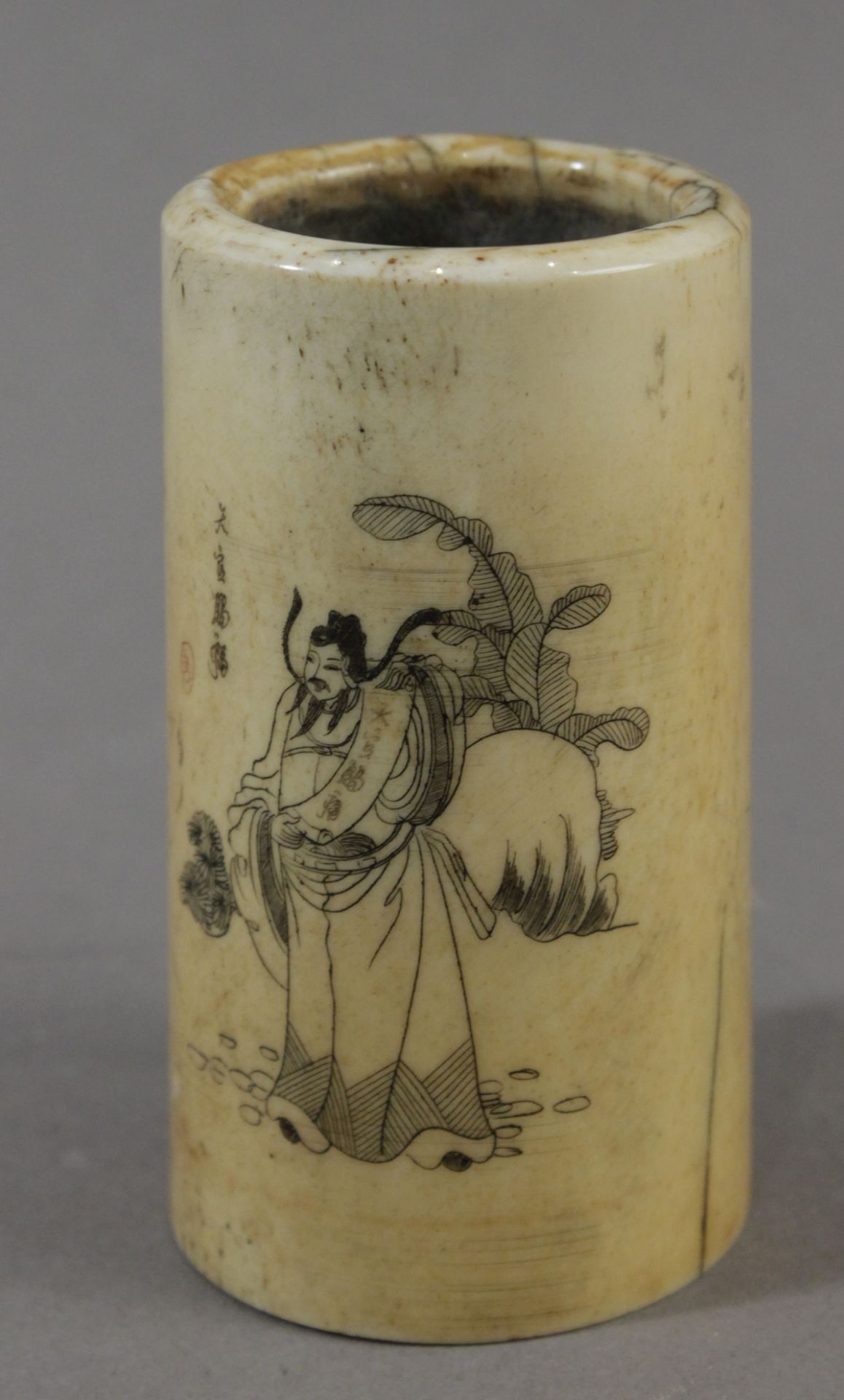 A 19th century Japanese ivory brush pot from Meiji period