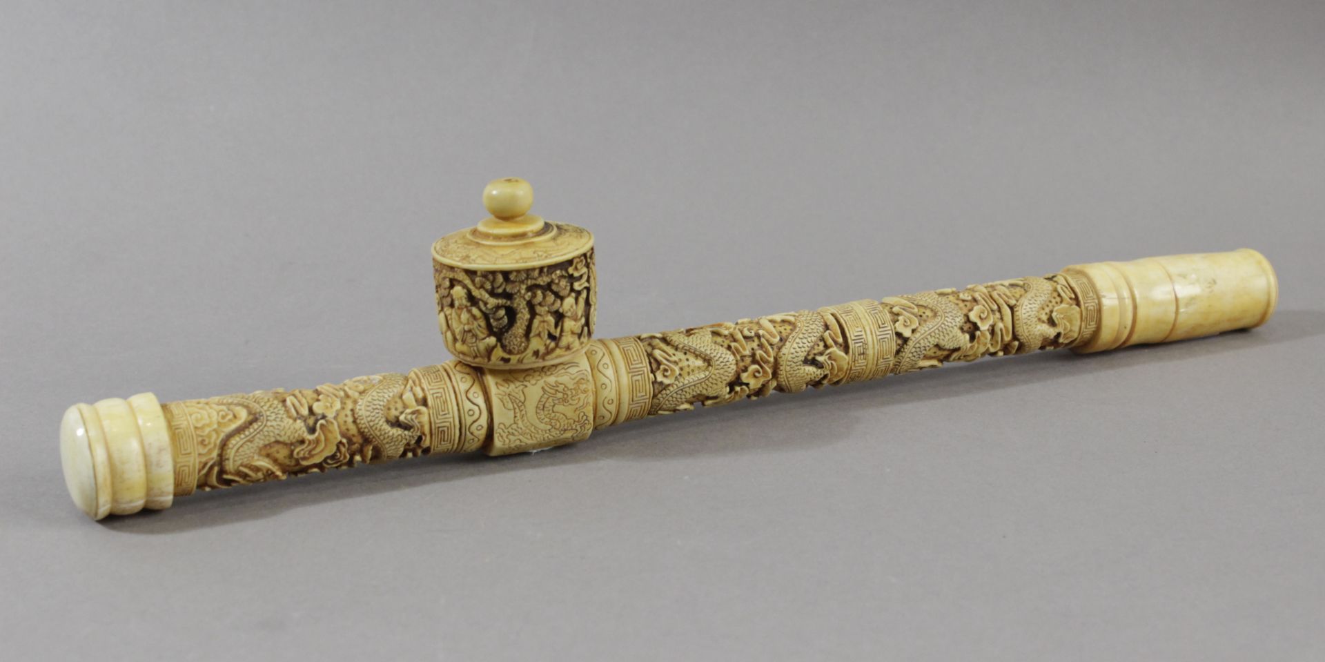 A first third of 20th century carved ivory and bone Canton style opium pipe - Image 3 of 5