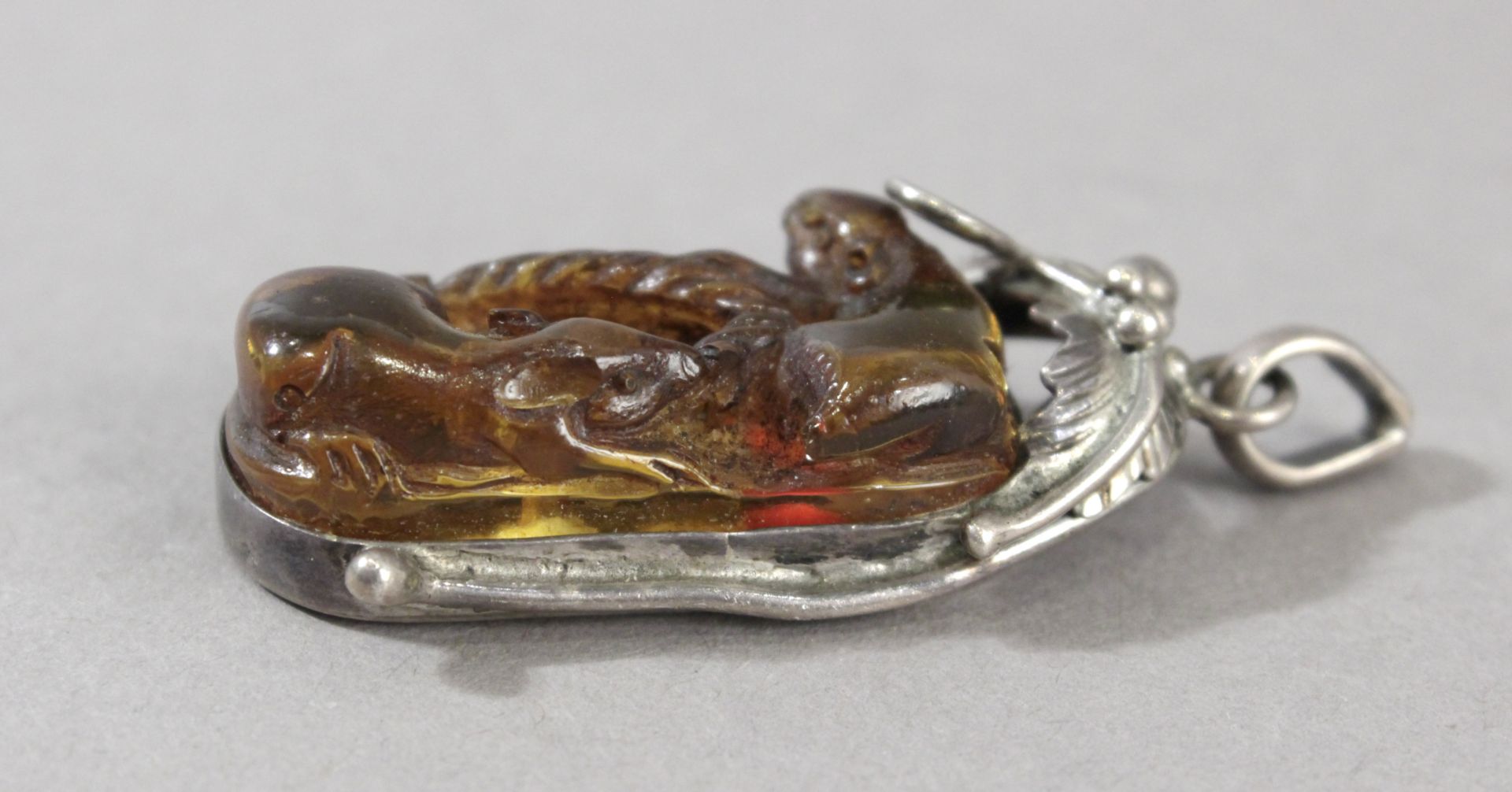 A19th century Japanese amber and silver pendant form Meiji period - Image 2 of 4