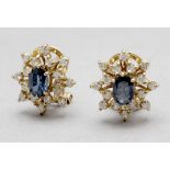 A pair of sapphire and diamonds cluster earrings