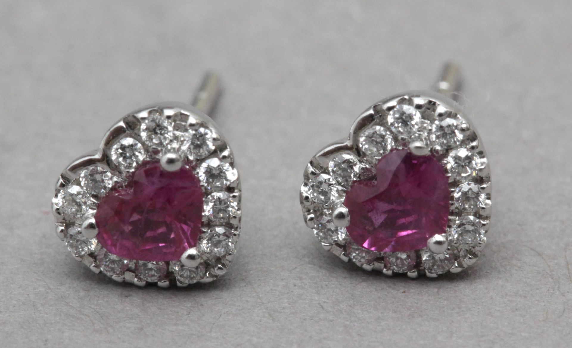 A diamond and rubies heart shaped stud earrings - Image 2 of 2