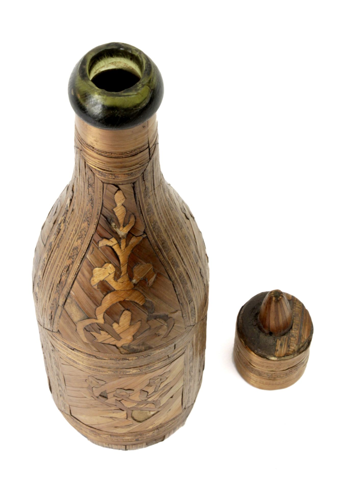 A19th century French bottle in straw marquetry - Image 4 of 4