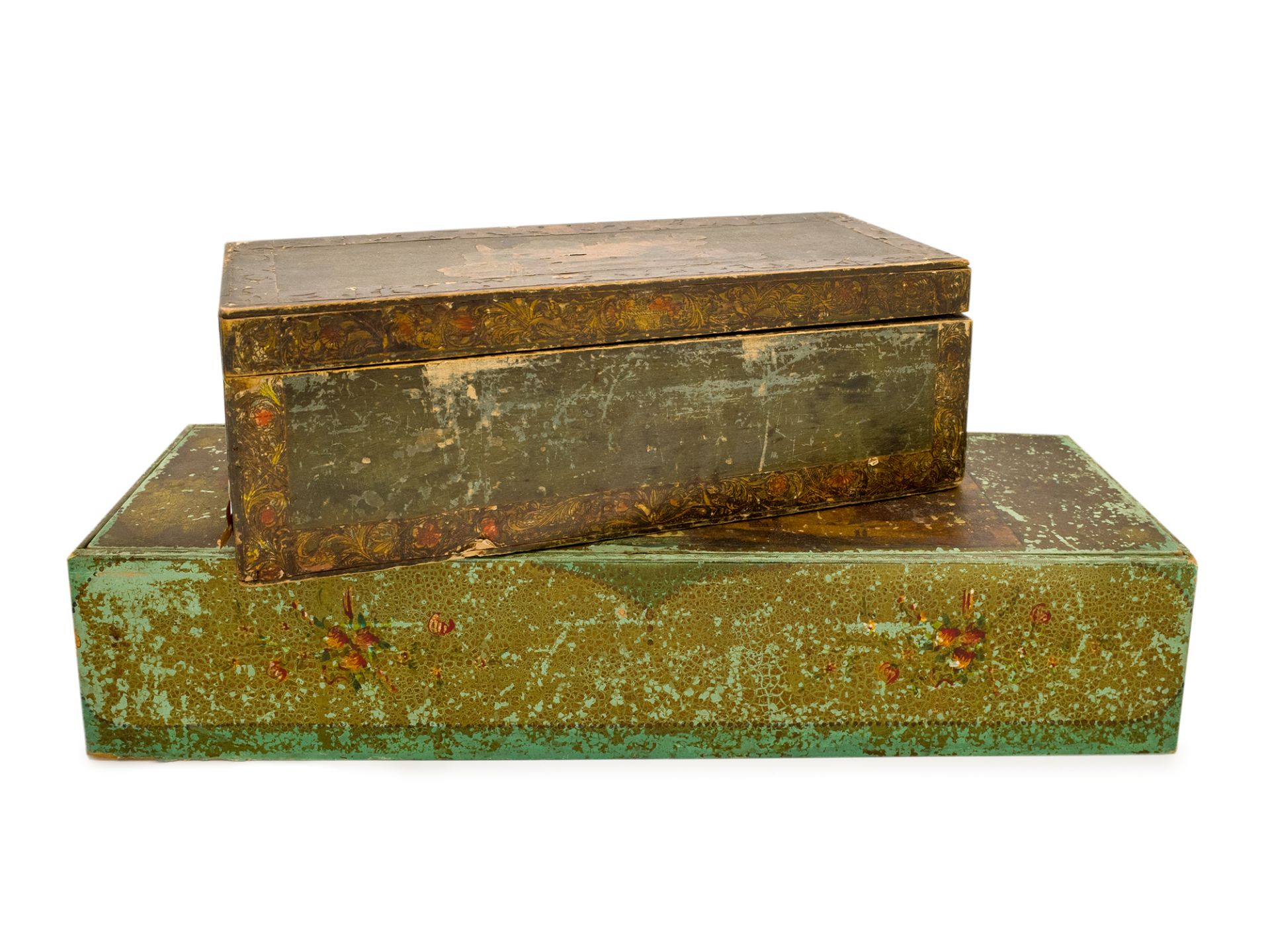 A pair of 19th century lacca povera style European boxes