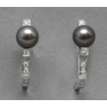 A pair of diamonds and pearl hoop earrings