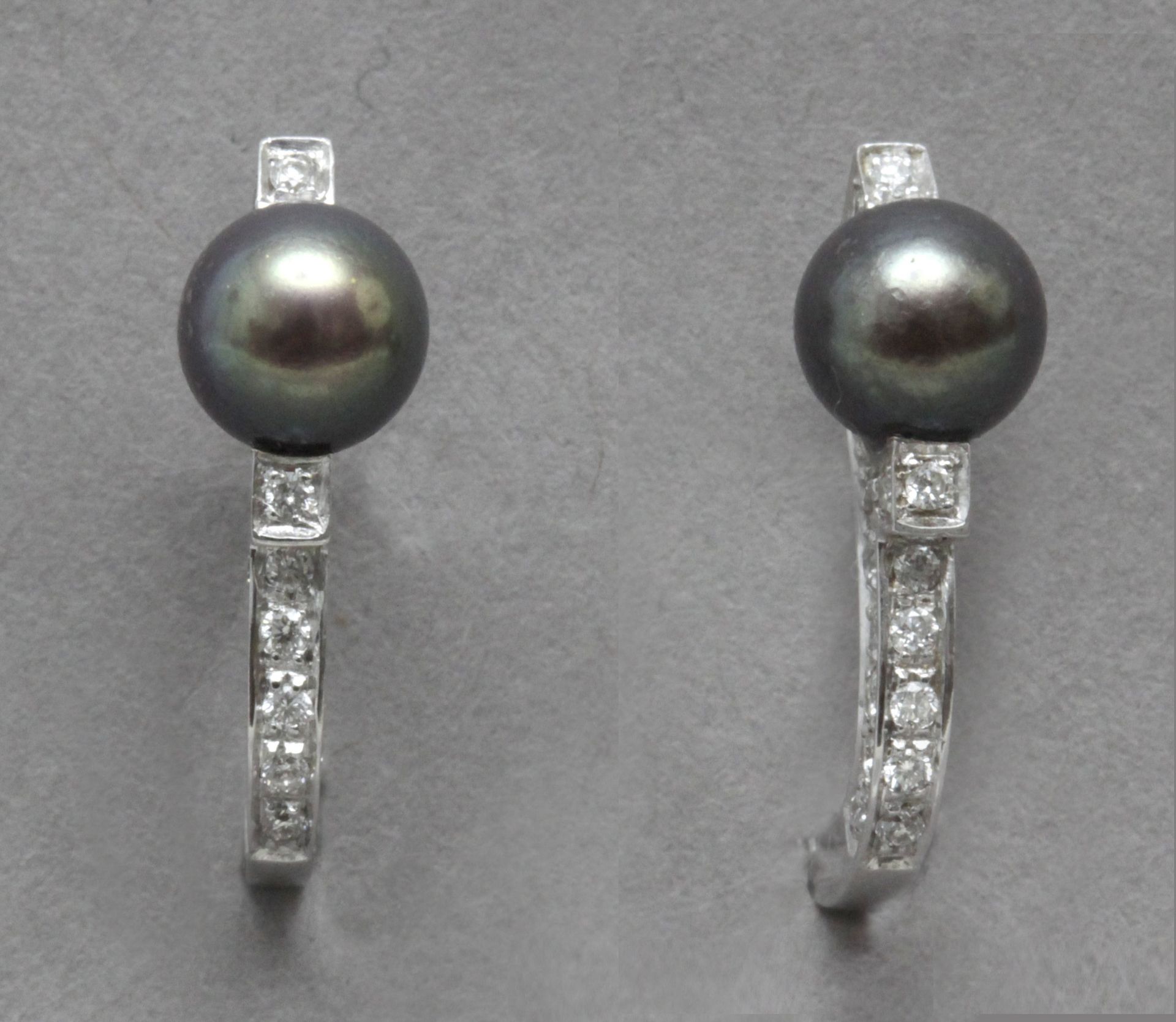 A pair of diamonds and pearl hoop earrings