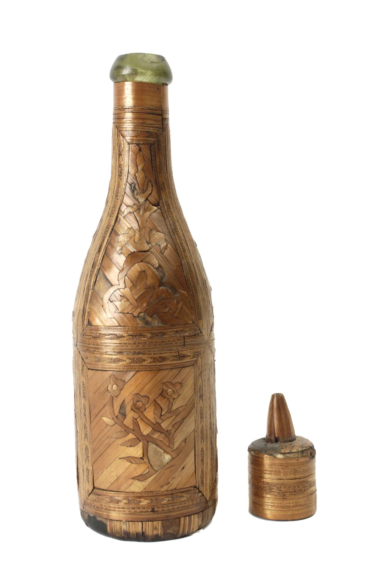 A19th century French bottle in straw marquetry - Image 3 of 4