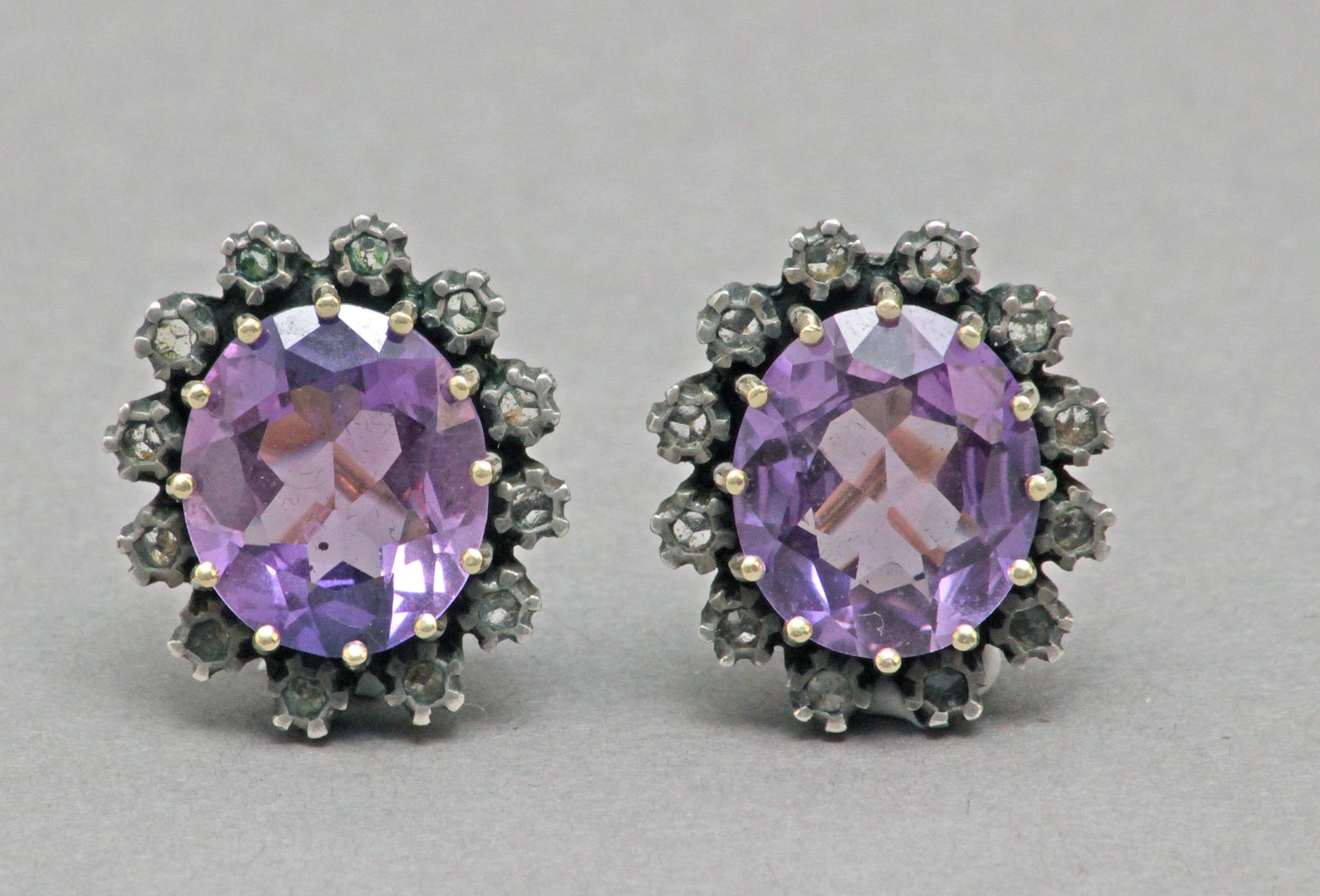 A pair of diamonds and rose de France cluster earrings circa 1940