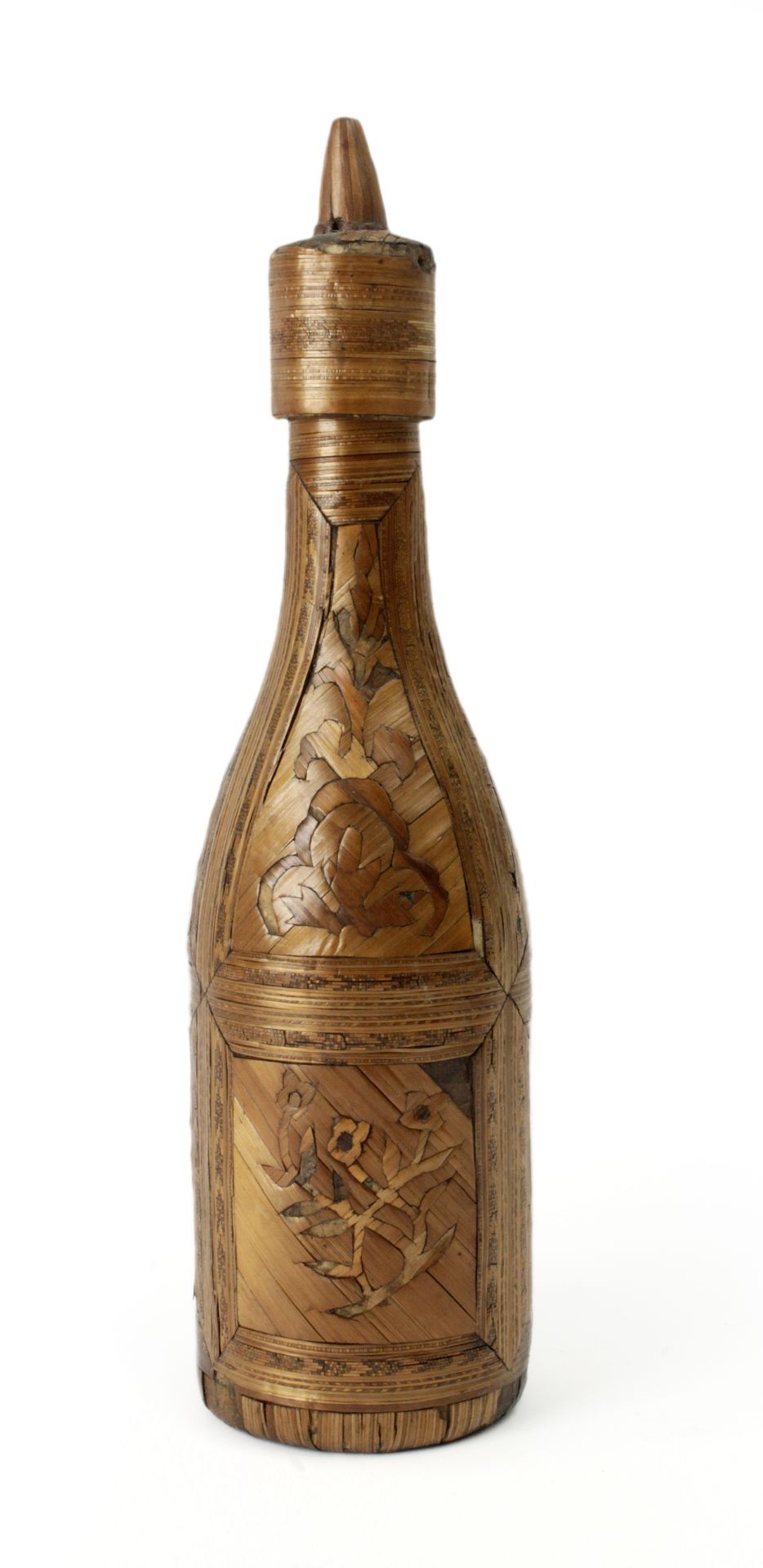 A19th century French bottle in straw marquetry