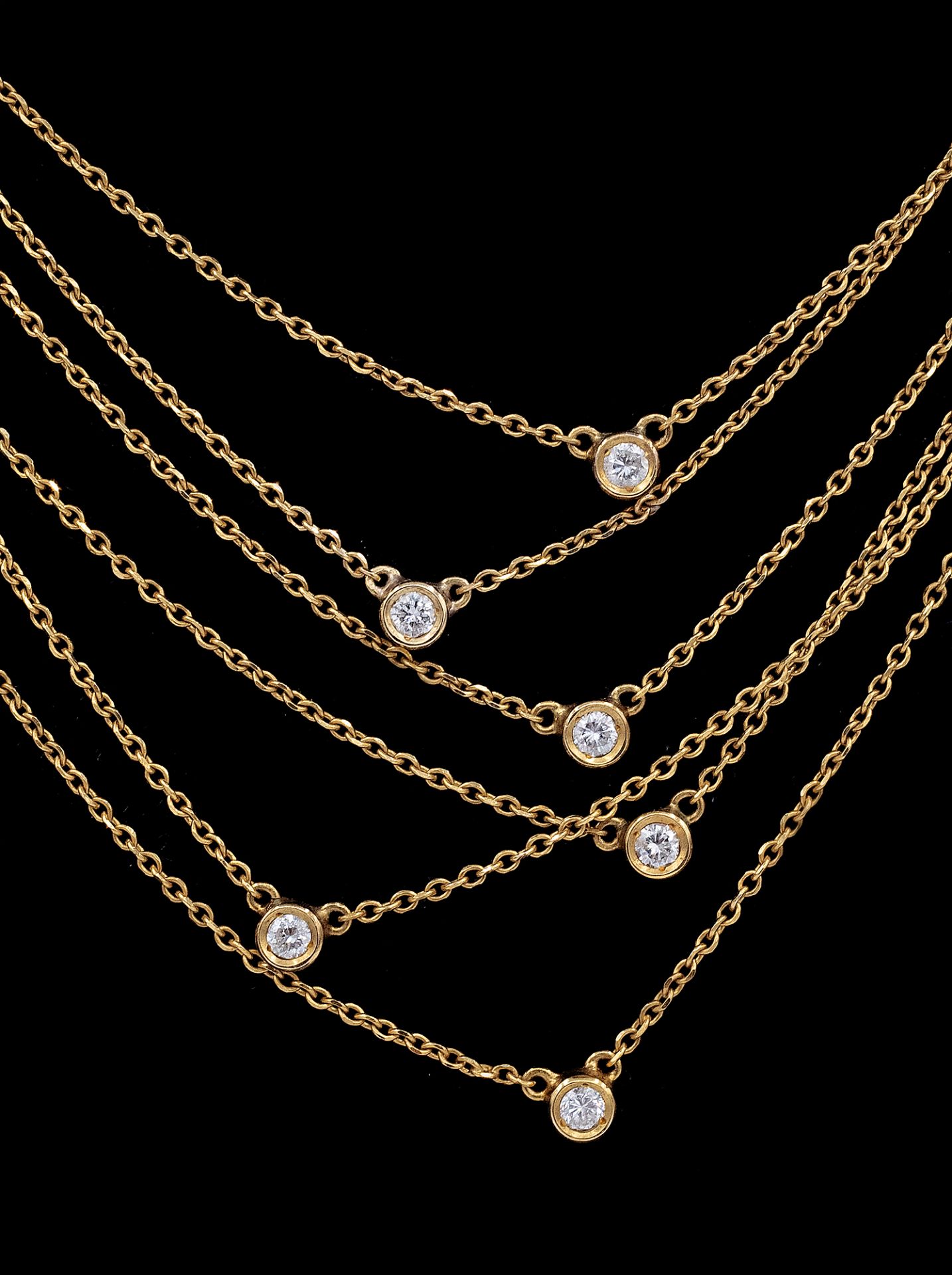 A six strand 18k. yellow gold and diamonds necklace - Bild 2 aus 3