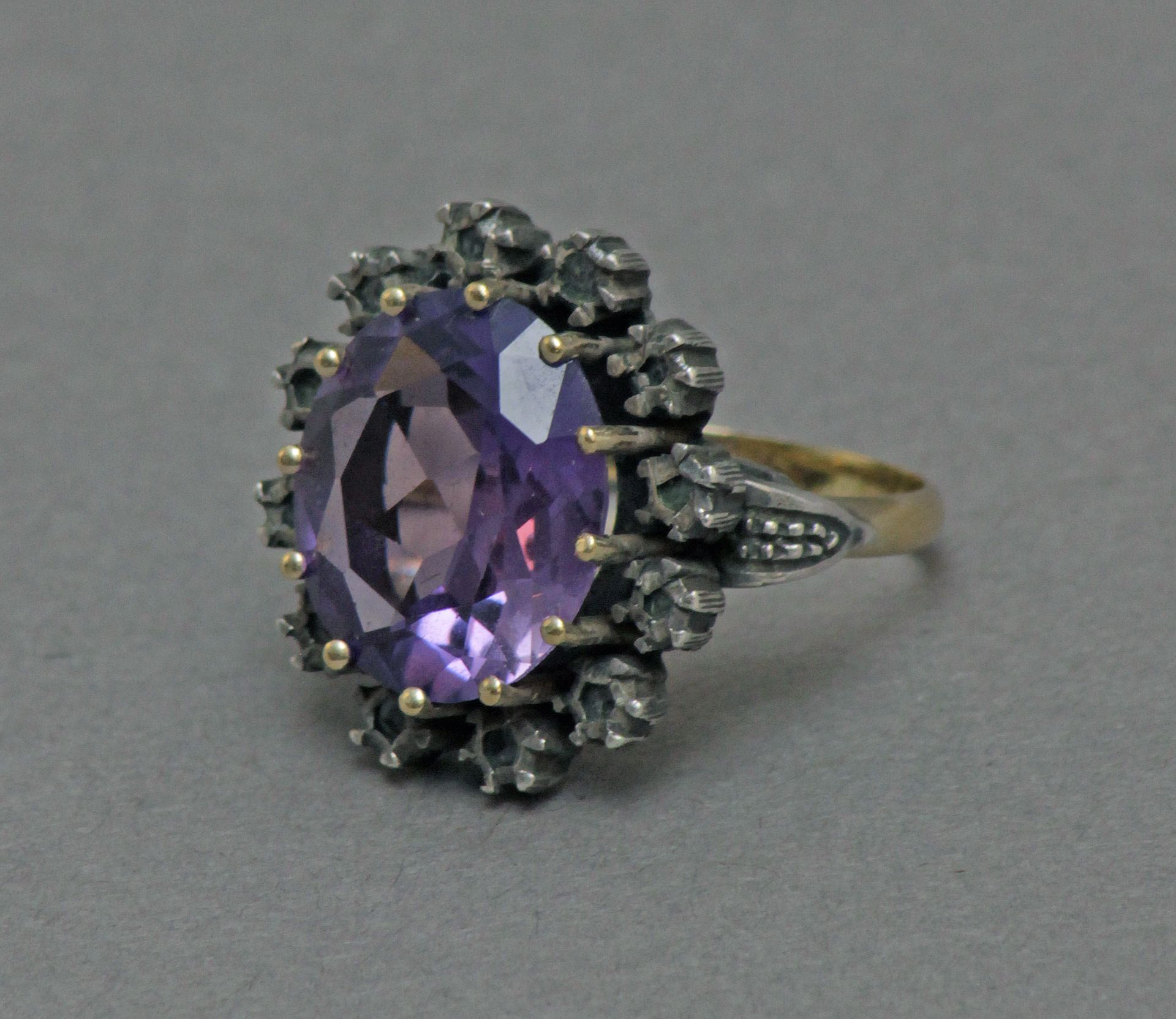 A rose cut diamonds and a rose de France cluster ring circa 1940 - Image 2 of 5