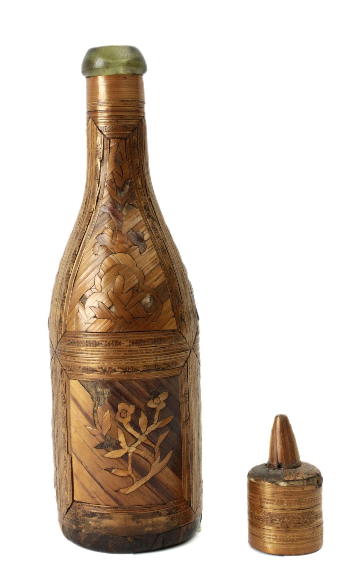 A19th century French bottle in straw marquetry - Image 2 of 4