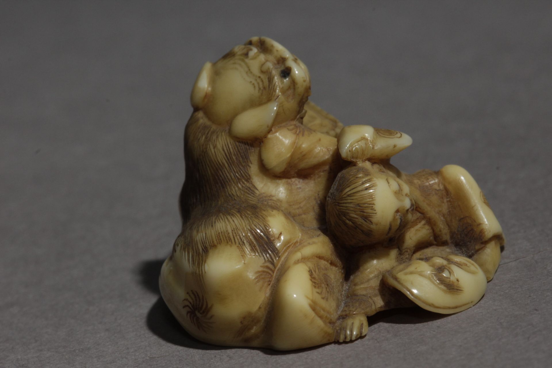 A Japanese netsuke circa 1860-1880 from Meiji period. Signed Gyokuichi - Image 4 of 9