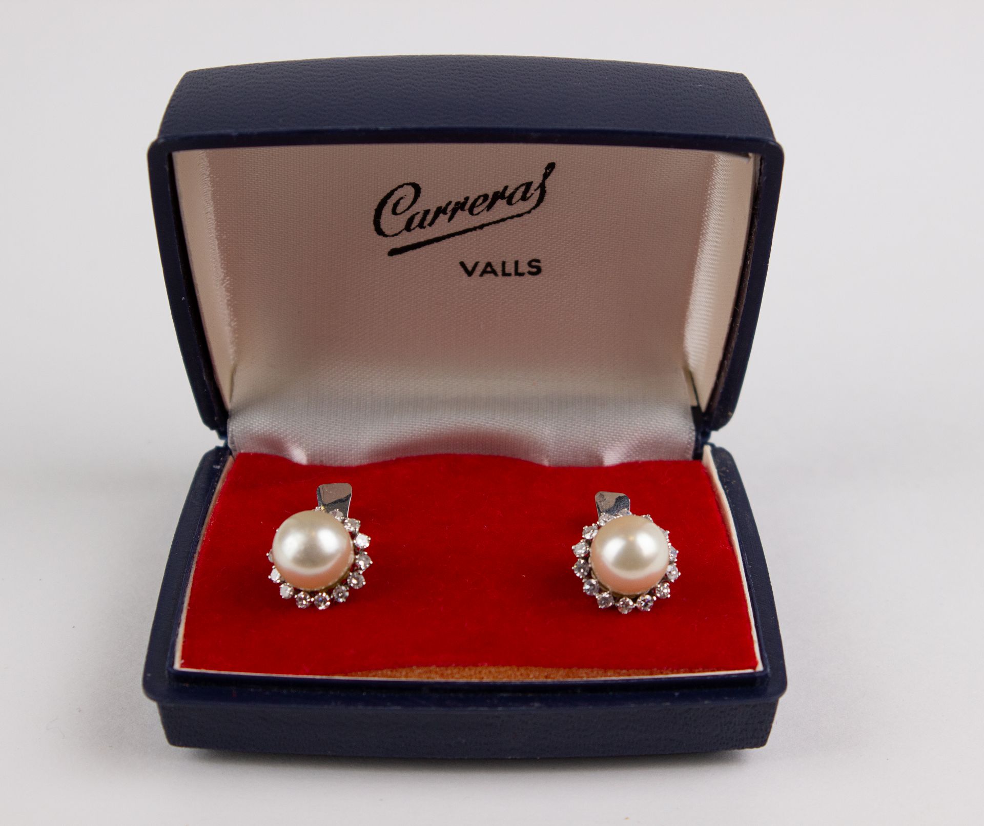 Carreras. A pair of diamond and cultured pearls cluster earrings - Image 4 of 4