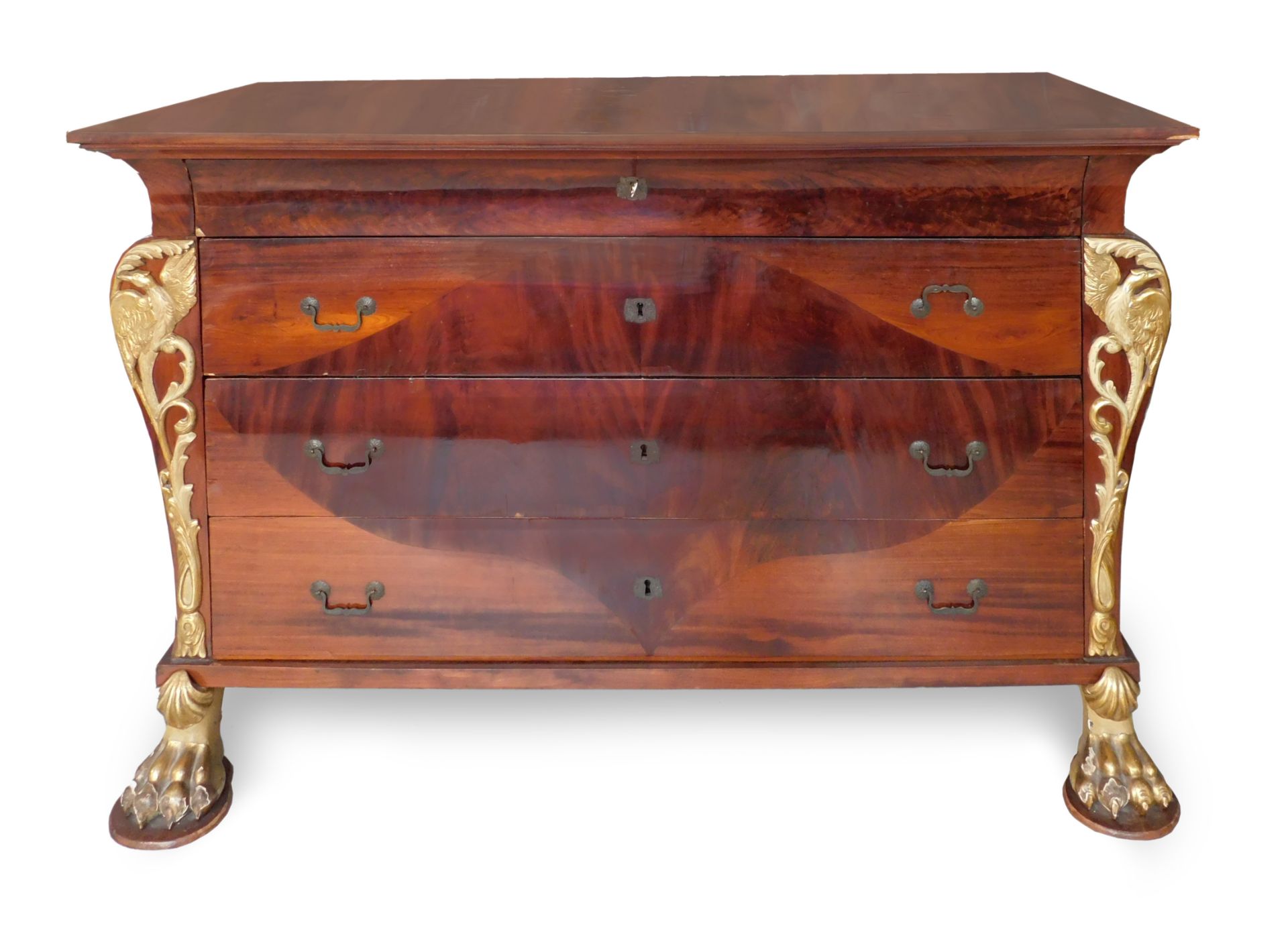 A Spanish Fernandino period mahogany chest of drawers circa 1800-1830