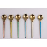 Ela Denmark. Set of six silver and guilloché enamel coffee spoons