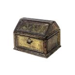 16th century carved and gilt wood Gothic casket with a roof-shaped lid