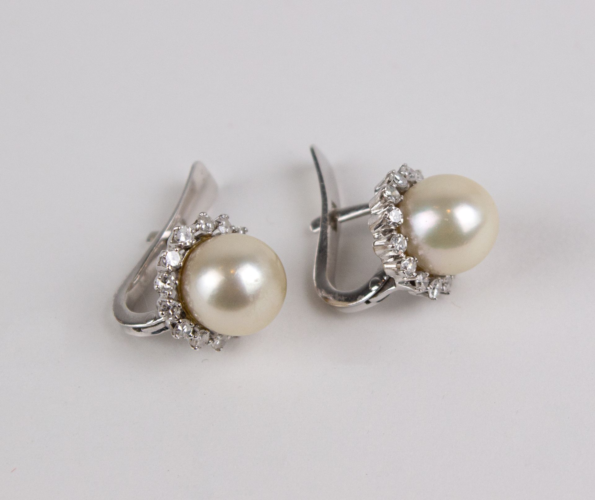 Carreras. A pair of diamond and cultured pearls cluster earrings - Image 2 of 4