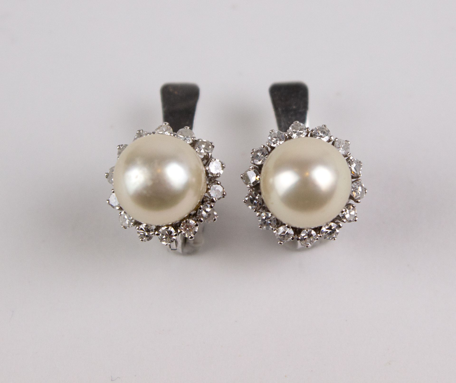 Carreras. A pair of diamond and cultured pearls cluster earrings - Image 3 of 4