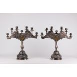 A pair of seven light Colonial chandelabras circa 1900 in silver and gilt metal