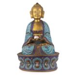 19th century Chinese school. A bronze and cloisonné figure of Buddha from Qing period