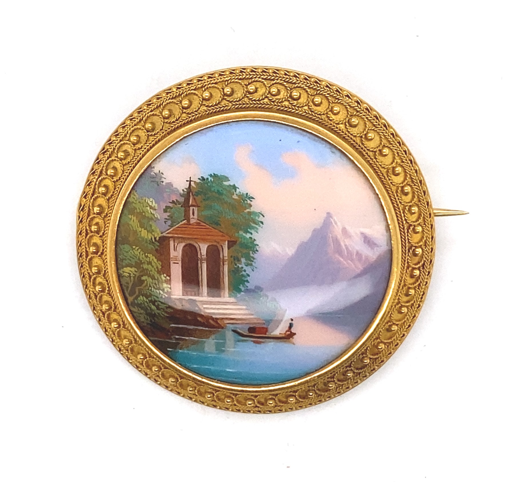 Round Swiss Enamel in Decorative Gold Mount