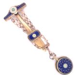 Blue Enamel Watch and Chatelaine