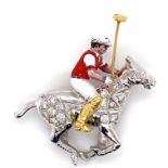 Diamond and Enamel Polo Brooch